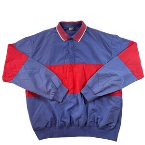 Vintage Duffel Windbreaker Pullover Men's L Blue Red Colorblock Made in USA Y2K